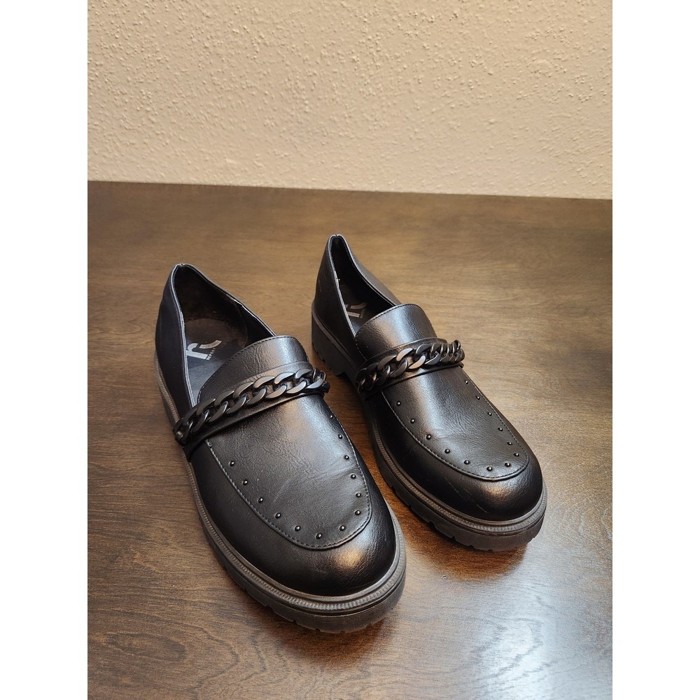 Report Womens 11 Black Hayden-3165 Loafers Chunky Lug Sole Chain Studded Edgy